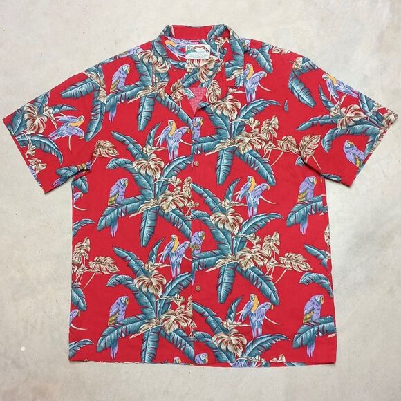 Vintage Paradise Found Magnum PI Hawaiian Shirt Mens XL Parrot Red Tropical - Picture 1 of 9